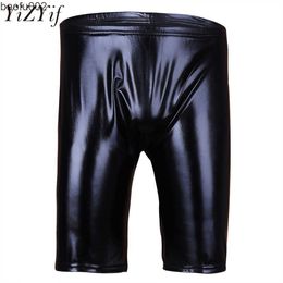 Men's Shorts YiZYiF Men Lingerie Soft Wet look Patent Leather Boxer Shorts Male Fitness Bodybuilding Workout Man Fashion Practice Shorts W0327