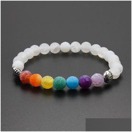 Beaded Handmade Jewellery 7 Colorf Chakra Natural Stone Beads Yoga Bangle Alloy Metal Sier Plated Elephant Bracelet For Dhmqx