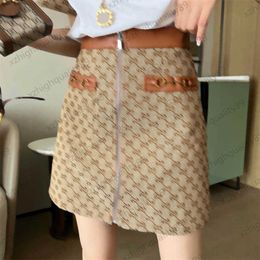 Designer Dress Jacquard Fabric Skirt Stitching Leather High Waist Slim Skirts Custom Metal Buckle Decorative Zipper Open Joker Skirt For Womans Clothes