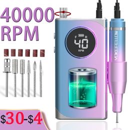 Nail Art Equipment 3500040000RPM Electric Nail Drill Machine For Manicure Professional Nail Lathe With LCD Display Rechargeable Nail Salon Tool 230325