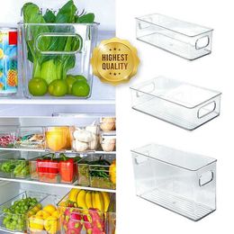 Storage Boxes Bins 1/2Pcs Refrigerator Organiser Bin Stackable Fridge Food Storage Box With Handle Clear Plastic Pantry Food Freezer Organiser Tool P230324