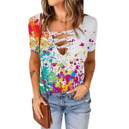 Women's Blouses & Shirts Graffiti Blouse Women Graphic Pattern Tee Summer V Neck Short Sleeve Tops Blusas Mujer ChemiseWomen's