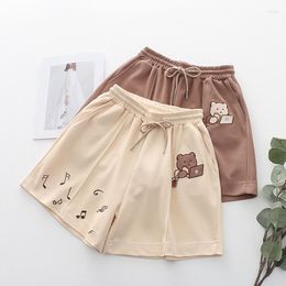 Men's Shorts Embroidery Bear Short Boys Girls Japanese Style Knee Length Mid Waist Casual Pants School Student Summer