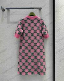 Dresses Pink Dress Brand Classic Logo Jacquard Plaid Short Sleeve Knitted Dress Imported Wool Yarn Simple Version Casual Style Temperament