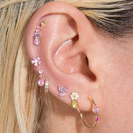 Hoop Earrings & Huggie 925 Sterling Silver Minimal Delicate Colorful CZ Earring Paved Red Cubic Zirconia Multi Piercing Gold Plated