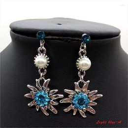 Dangle Earrings Fashion Charm Stud White Pearl Edelweiss Women Shiny Rhinestone Traditional Colours Oktoberfest Drop
