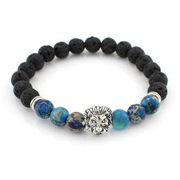 Beaded Lava Stone Onyx New Buddha Bracelets For Women Gold Lion Jewellery Black Yoga Bracelet Men Mujer Pseras Bangles Drop Dh4Tz