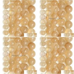 Stone 8Mm Natural Smooth Citrino Quartz Loose Beads 15 Strand 4 6 8 10 12 14Mm Pick Size For Jewelry Making Drop Delivery 202 Dhzn3