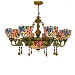 Pendant Lamps Luxurious European Pastoral Glass Suspension For Wedding Foyer Apartment Dining Room American Country Flowers Light 1213