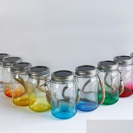 Sublimation Blanks Blank Clear Mason Jars Solar Powered Lanterns Outdoor Waterproof Firefly Lights With Hangers For Dhjti