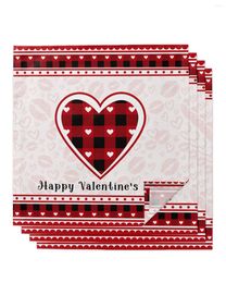 Table Napkin 4pcs Valentine'S Day Love Red Black Checker Square 50cm Wedding Decoration Cloth Kitchen Serving Napkins