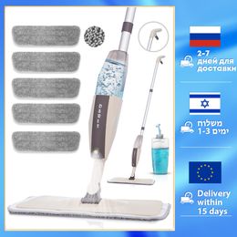 Mops Water Spray Mop Handle Home Cleaning Tools For Wash Lazy Flat Mops Floor Cleaner With Replacement Reusable Microfiber Pads 230327