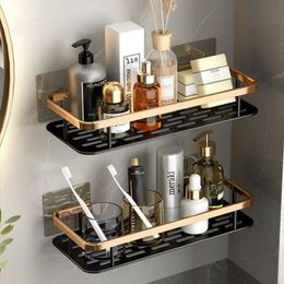 Bathroom Shelves Luxury Without Drilling RustProof Aluminium Shower Wall Shelf Shampoo Towel Holder Organiser Accessorie 230327