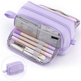 Pencil Bags Large Capacity For Kids Students Polyester Pen Holder 4 Compartments Pencil Case Wear Resistant Boys Girls With Handle Gift 230327