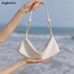 Evening Bags Shoulder Women Solid Color Female Elegant Handbags Pearls Zipper Underarm Baguette Soft High Quality Luxury Design