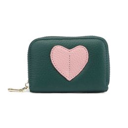 Wallets New Top Layer Real Cow Soft Comfortable Leather Love Heart Design Contrast Colours Zipper Pocket Lady Cards Holder Coins Purse G230327