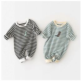 Rompers MILANCEL Baby Clothes Striped Cotton born Boy Dinosaur Embroidery Toddler Jumpsuit 230327