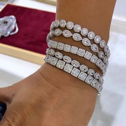 Модные любители лаборатории бриллиантовые браслеты 14 тыс. Свадебные браслеты белого золота для женщин свадебного теннисного подарка