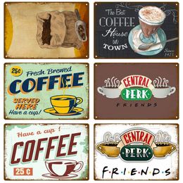 Shabby Chic Coffee Art Painting Sign Metal Plate Retro Wall Art Posters For Kitchen Bar Club Cafe Iron Painting Decoration Plate 30X20cm W03