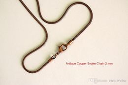 2MM Antique Copper Smooth Snake Chains Necklace Jewelry 16-24" Chain Mix Size Bulk