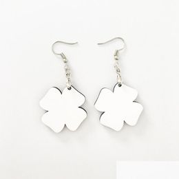 Sublimation Blanks Blank Fourleaf Clover Earrings Sublimatable Mdf White Heat Transfer Wire Hooks Earring Dhvxm