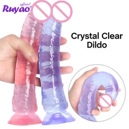 Dildos/Dongs Transparent Jelly Dildo Suction Cup Artificial Male Realistic Penis Men Cock Female Sex Toys Dildio For Women Anal Dildosex 230327