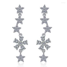 Stud Earrings Tassel Full Rhinestone Long Zircon Pentagram Zirconia Crystal Drop Bridal Wedding Jewellery