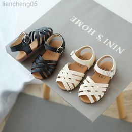 Sandals Girl's Sandals Peep Toe Toddler Black White Beige Hollow Out Daily Children Summer Shoes 21-30 Kids Sliders W0327