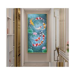 Paintings Koi Fish Feng Shui Carp Lotus Pond Pictures Oil Painting On Canvas Posters And Prints Cuadros Wall Art For Living Room Dro Dhuk8