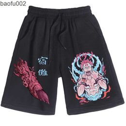 Men's Shorts Hot Anime Jujutsu Kaisen Yuji Itadori Print Shorts Man Woman Casual Loose Beach Oversized Summer New Short Pants Streetwear W0327