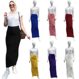 Ethnic Clothing Muslim Women Skirt Bodycon Slim Stretch Long Maxi High Waist Pencil Dress Sheath Bottoms Islamic Ankle-Length Arab Skirts