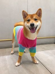 Dog Apparel Puppy Rainbow Sweater Knitted Pet Cat Sweater Warm Dog Sweatshirt Dog Winter Clothing Kitten Puppy Sweater 230327