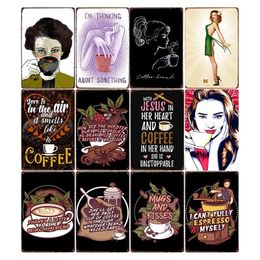 Retro Coffee Art Painting Bar Cafe Kitchen Decoration Poster Metal Painting Plates Art Wall Decorative Retro Home Decor Plate 30X20cm W03
