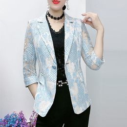 Women's Suits Large Size Fashion Lace Suit Jacket Short Summer Korean Temperament Design Mid-Sleeve Thin Section Sunscreen Top