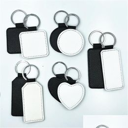 Sublimation Blanks Blank Leather Key Ring Gifts Heat Transfer Keychain Round Heart Rec Square Bottle Drop De Dvg