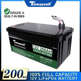 TEWAYCELL 12V 200AH LiFePO4 Battery Pack Lithium Iron Phosphate Built-in BMS Solar Power System RV Motor EU US Tax Free