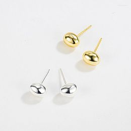 Stud Earrings S925 Sterling Silver Glossy Egg-shaped Beanie Simple And Cool Style Small Round