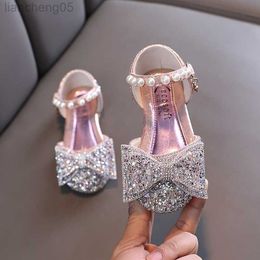 Sandals AINYFU Children's Sequins Sandals Girls Sweet Bow Rhinestone Princess Shoes Fashion Non-slip Flat Kids Soft Bottom Sandals W0327