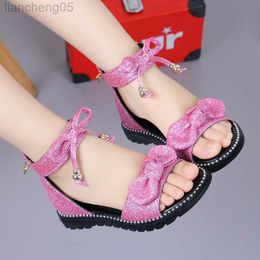 Sandals 2022 Summer Girls Sandals Fashion Bowknot Zipper Princess Girls Shoes Children Kids Baby Party Flat Sandals Shoes W0327