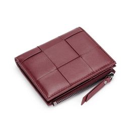 Wallets New Fashion Wallets for Women Woven Sheepskin Genuine Leather Short Wallet Designer Female Billfold Chic Coin Purse Card Holders G230327