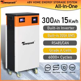 Tewaycell 48V 300Ah 15KW Powerwall LiFePO4 Battery Mobile ESS Solar Energy Power System Built-in MPPT Inverter EU Tax Free