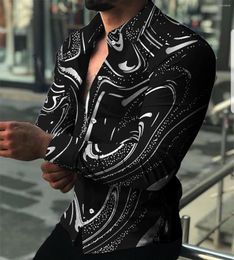 Men's Dress Shirts Spring Autumn Fashion Button-Up Lapel Long Sleeve Tops 3D Printing Plus Size Cool Street Party Wear