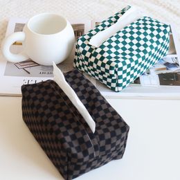 Wholesale Checkered Tissue Box Home Living Room Bed & Breakfast Fabric Paper Extraction Box Car Creativity Tissue Cover Internet Celebrity