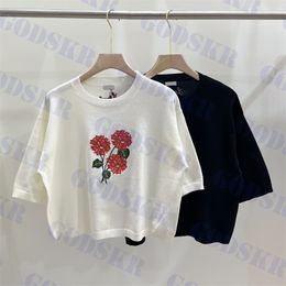 Rose Embroidery T Shirt Spring New Womens Sweater Charming Ladies Tees Clothing Two Colours