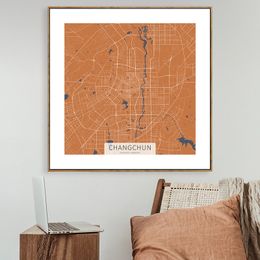 Customization: city map hanging painting, custom minimalist line, color, Nordic living room, office, creative painting core, foreign decorative painting