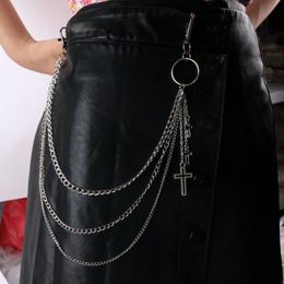 Keychains Punk Silver Colour Alloy Pants Waist Chain Unisex Cross Padlock Ring Wallet Keychain Jeans Hip-hop Trendy Accessories