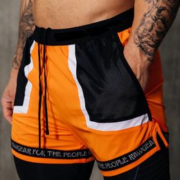 Mens Shorts Outdoor Muscle Fitness Sports Pants Fashion Splicing Casual Elastic Bodybuilding 230327