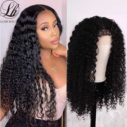 Synthetic Wigs Curly Synthetic Wigs Lace 180% Density Natural Black t Part Hd Heat Resistant Fiber Kindly for Woman 230227