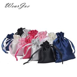 Jewelry Boxes 50pcs Silk Satin Drawstring Bag with Ribbon for Jewelry Hair Travel Watch Shoes Diamond Bead Ring Makeup Gift Packaging Pouch 230325