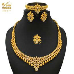 Wedding Jewelry Sets ANIID African Jewelry Set Big Necklace Dubai Ethiopian Gold Color Jewelery Earring Bracelet For Women Bridal Choker Wholesale 230325